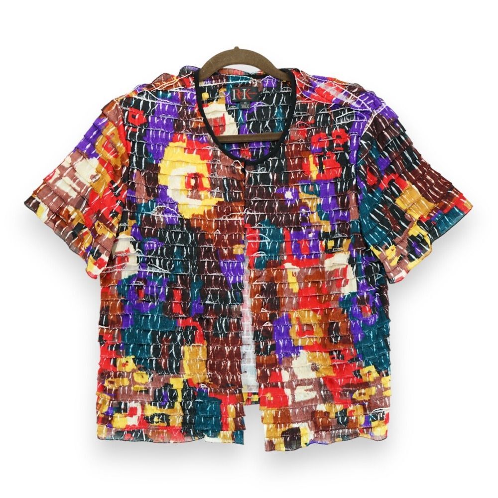 R & K Originals Top Womens 14 MultiColor Short Sleeve Layers